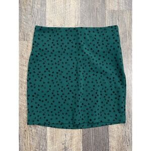 BCBGeneration Green Black Abstract Dot Mini Skirt Womens Small Stretch Bodycon